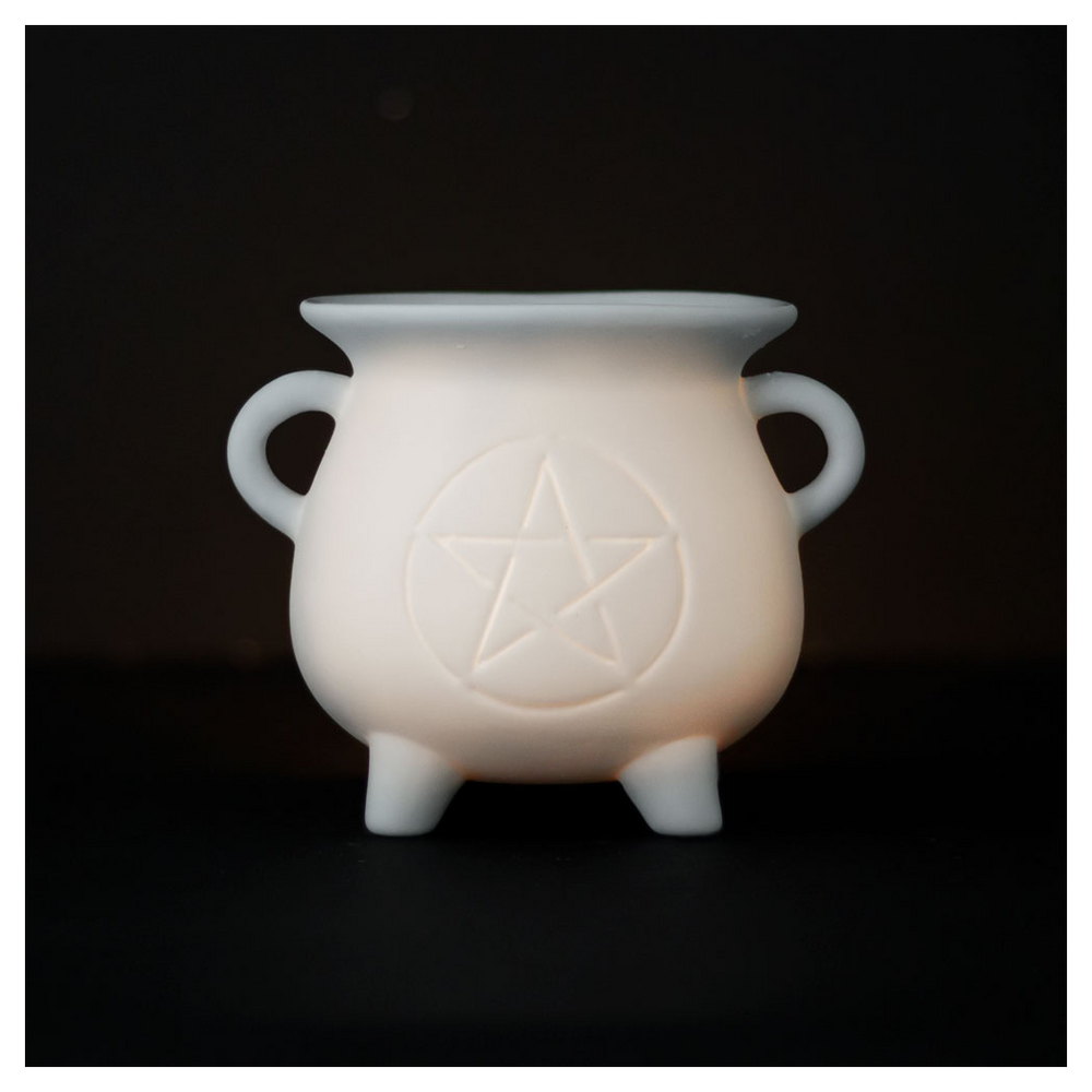 White Pentagram Cauldron Oil Burner