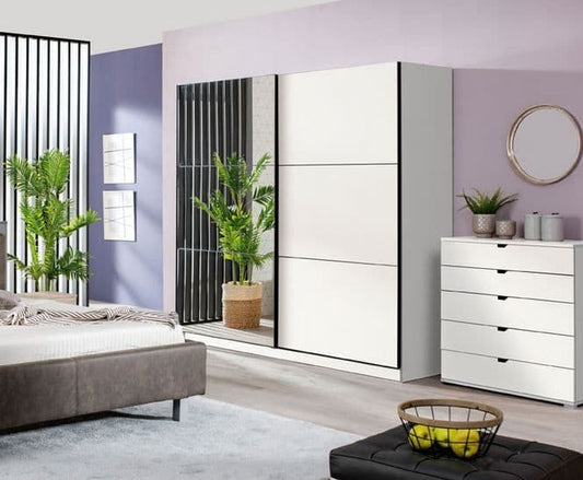 Large White 200cm Sliding Wardrobe with Mirror